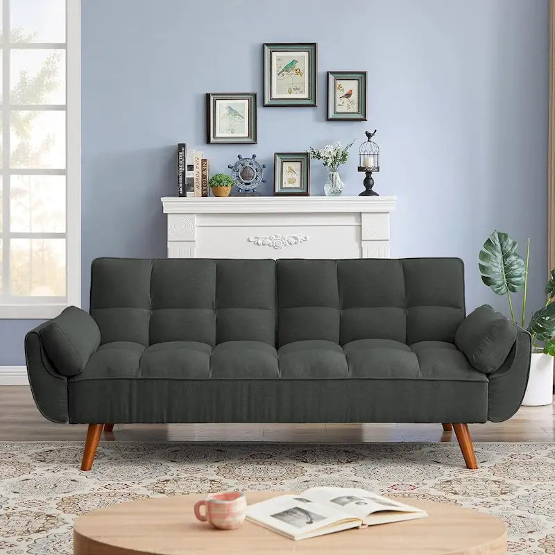 Canapé-lit futon, canapé pliant convertible, fauteuil inclinable pour salon avec 2 oreillers et accoudoirs