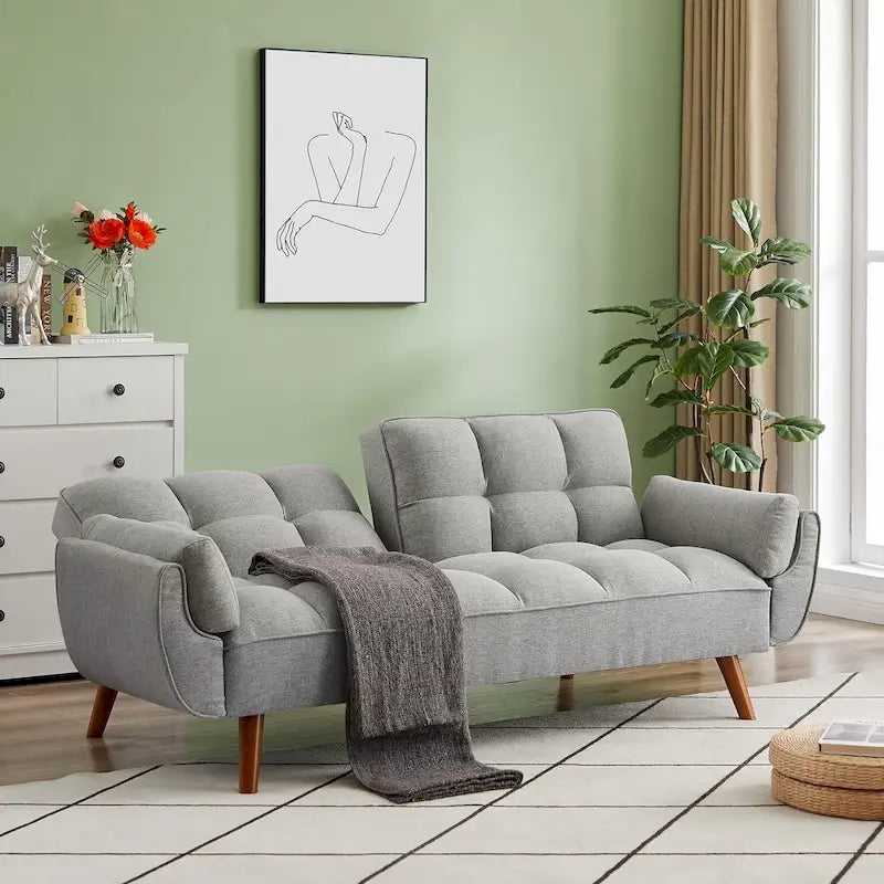 Canapé-lit futon, canapé pliant convertible, fauteuil inclinable pour salon avec 2 oreillers et accoudoirs