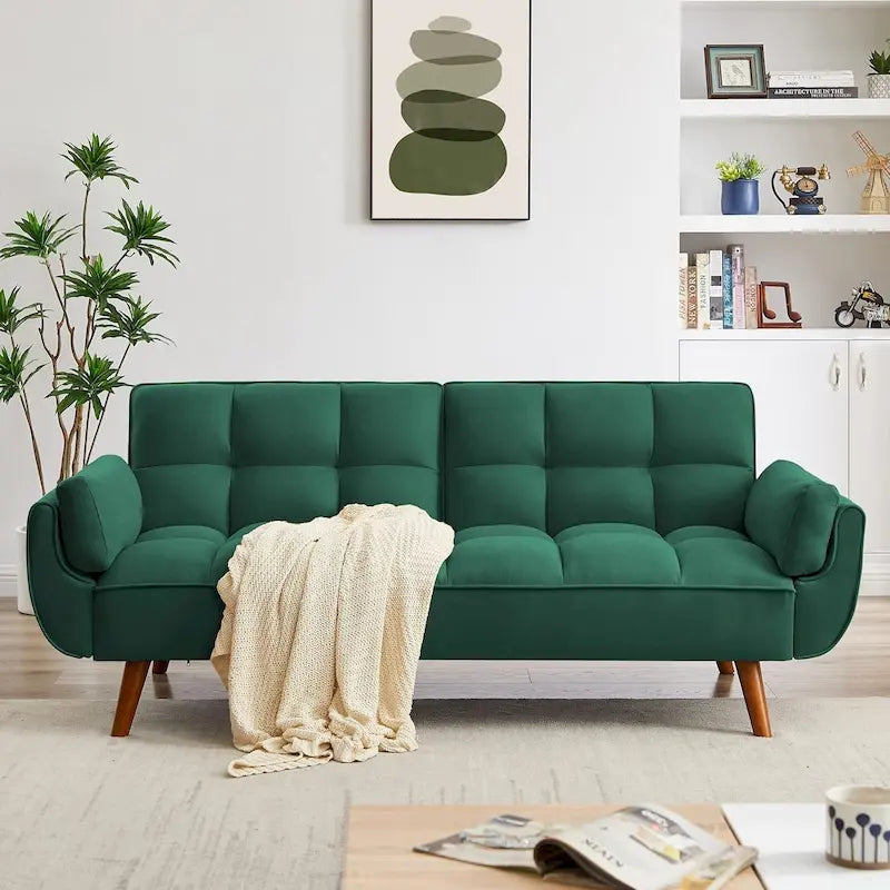 Canapé-lit futon, canapé pliant convertible, fauteuil inclinable pour salon avec 2 oreillers et accoudoirs