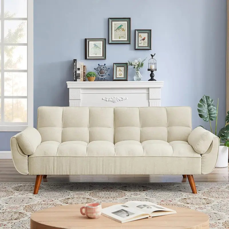 Canapé-lit futon, canapé pliant convertible, fauteuil inclinable pour salon avec 2 oreillers et accoudoirs