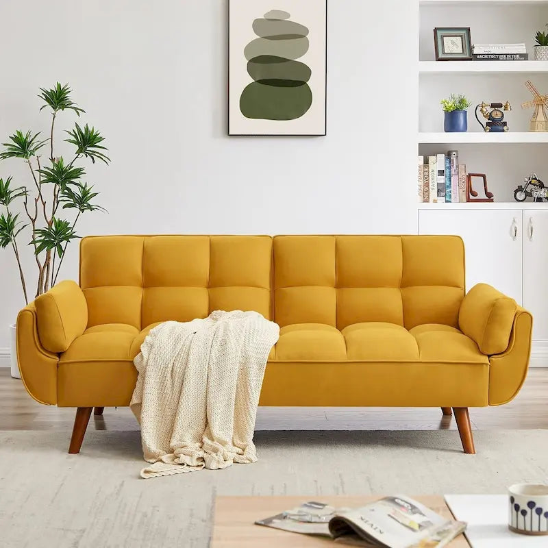 Canapé-lit futon, canapé pliant convertible, fauteuil inclinable pour salon avec 2 oreillers et accoudoirs