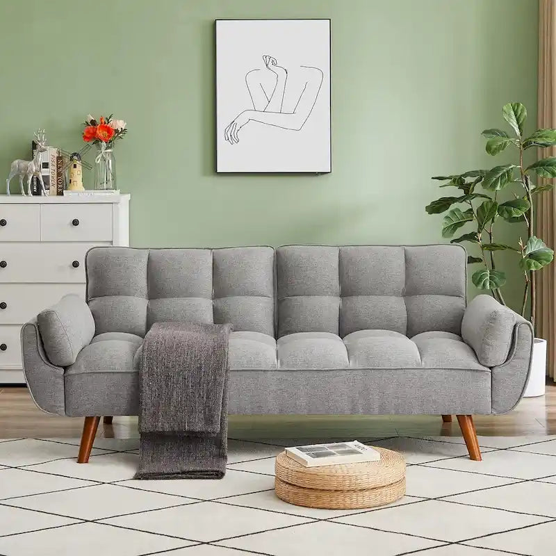 Canapé-lit futon, canapé pliant convertible, fauteuil inclinable pour salon avec 2 oreillers et accoudoirs