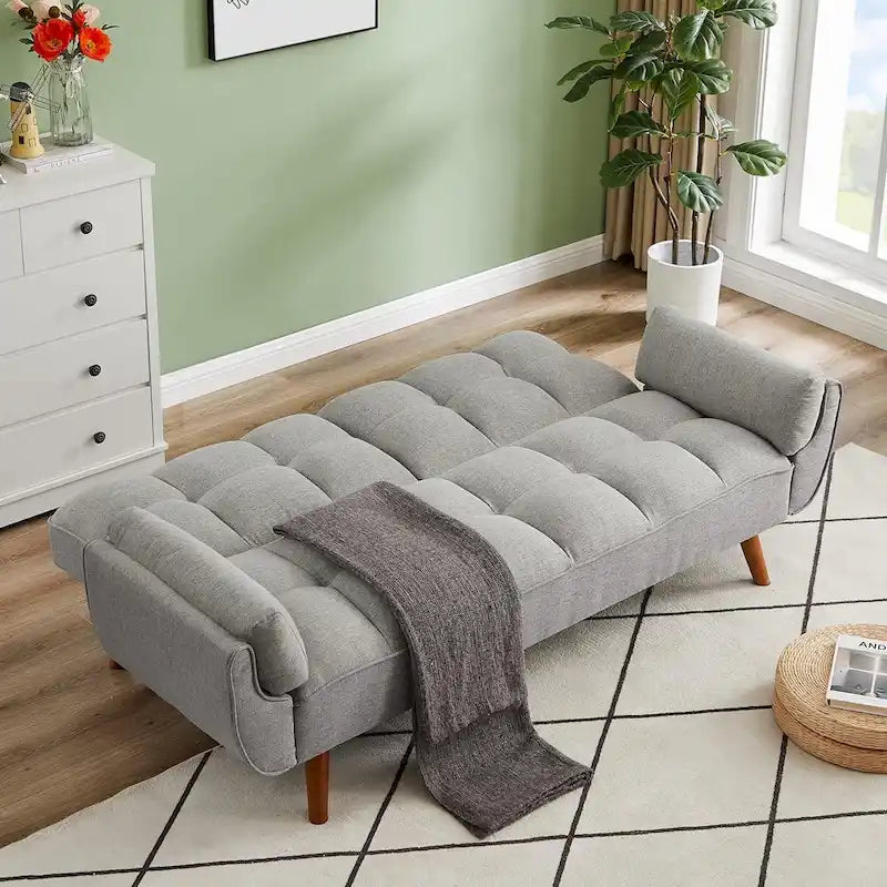 Canapé-lit futon, canapé pliant convertible, fauteuil inclinable pour salon avec 2 oreillers et accoudoirs