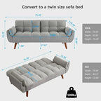 Canapé-lit futon, canapé pliant convertible, fauteuil inclinable pour salon avec 2 oreillers et accoudoirs
