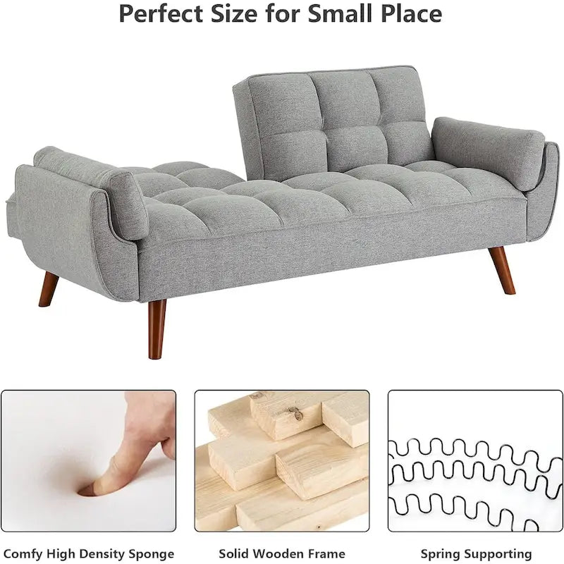 Canapé-lit futon, canapé pliant convertible, fauteuil inclinable pour salon avec 2 oreillers et accoudoirs