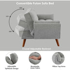 Canapé-lit futon, canapé pliant convertible, fauteuil inclinable pour salon avec 2 oreillers et accoudoirs