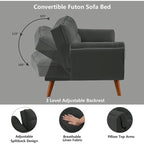 Canapé-lit futon, canapé pliant convertible, fauteuil inclinable pour salon avec 2 oreillers et accoudoirs
