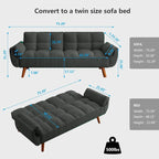 Canapé-lit futon, canapé pliant convertible, fauteuil inclinable pour salon avec 2 oreillers et accoudoirs