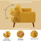 Canapé-lit futon, canapé pliant convertible, fauteuil inclinable pour salon avec 2 oreillers et accoudoirs