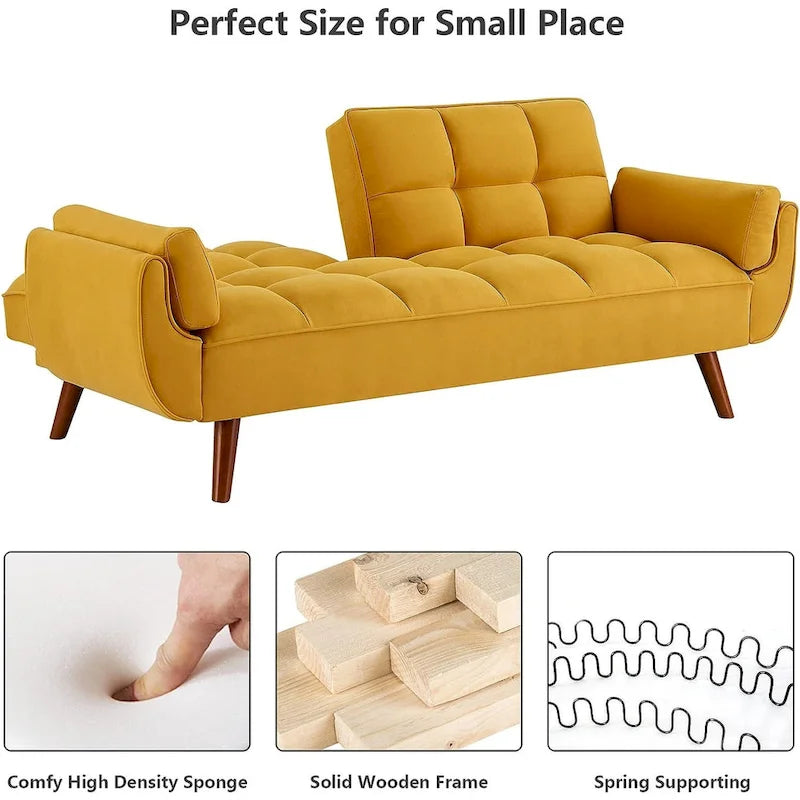 Canapé-lit futon, canapé pliant convertible, fauteuil inclinable pour salon avec 2 oreillers et accoudoirs