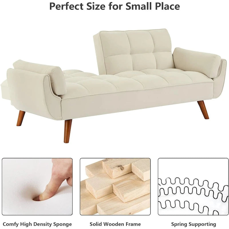 Canapé-lit futon, canapé pliant convertible, fauteuil inclinable pour salon avec 2 oreillers et accoudoirs