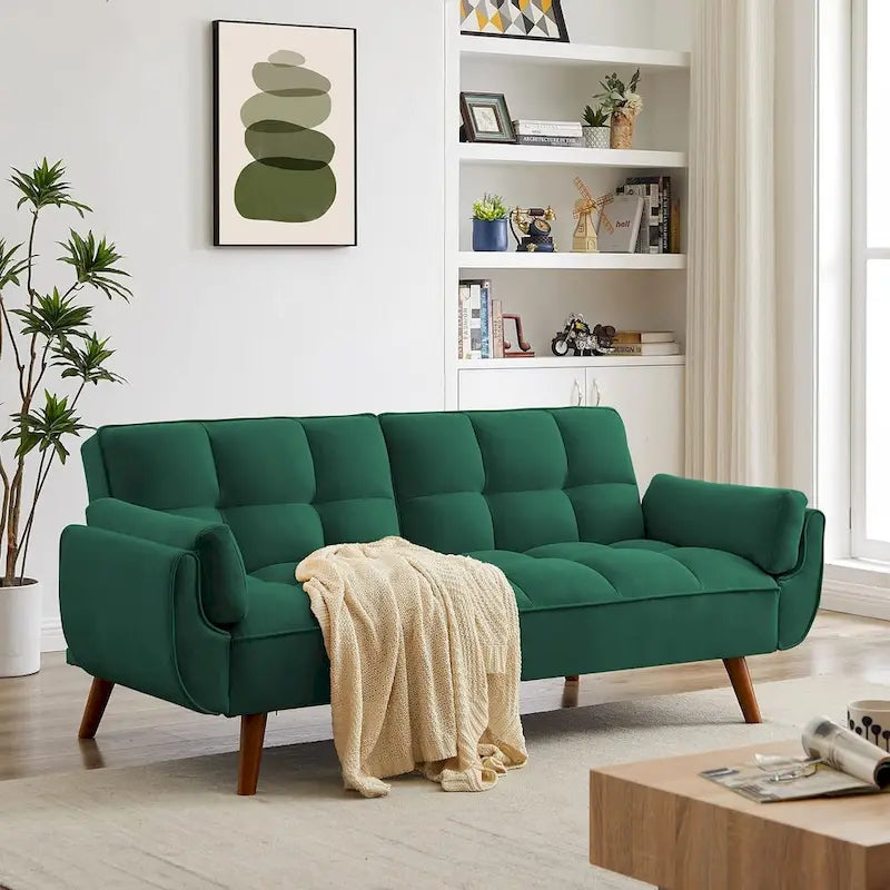 Canapé-lit futon, canapé pliant convertible, fauteuil inclinable pour salon avec 2 oreillers et accoudoirs