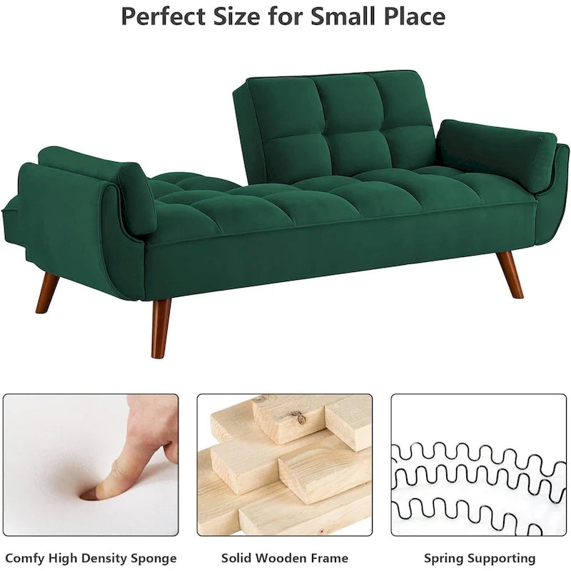 Canapé-lit futon, canapé pliant convertible, fauteuil inclinable pour salon avec 2 oreillers et accoudoirs