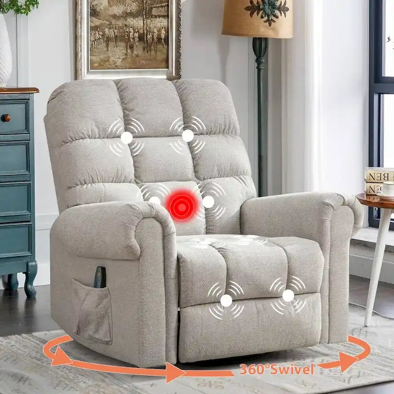 Fauteuil inclinable, pivotant et basculant de grande taille avec fonction massage