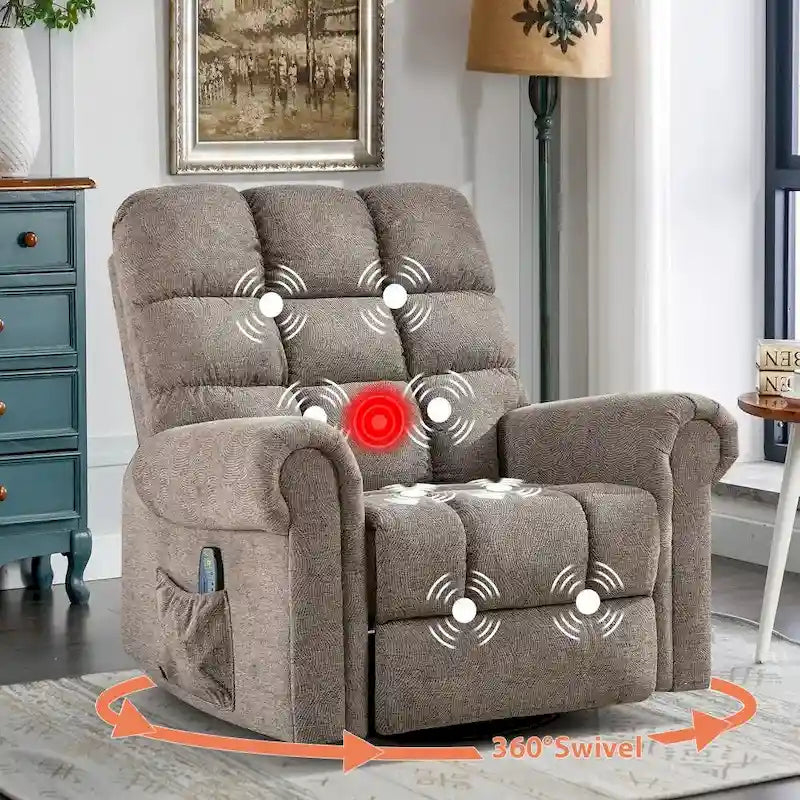 Fauteuil inclinable, pivotant et basculant de grande taille avec fonction massage
