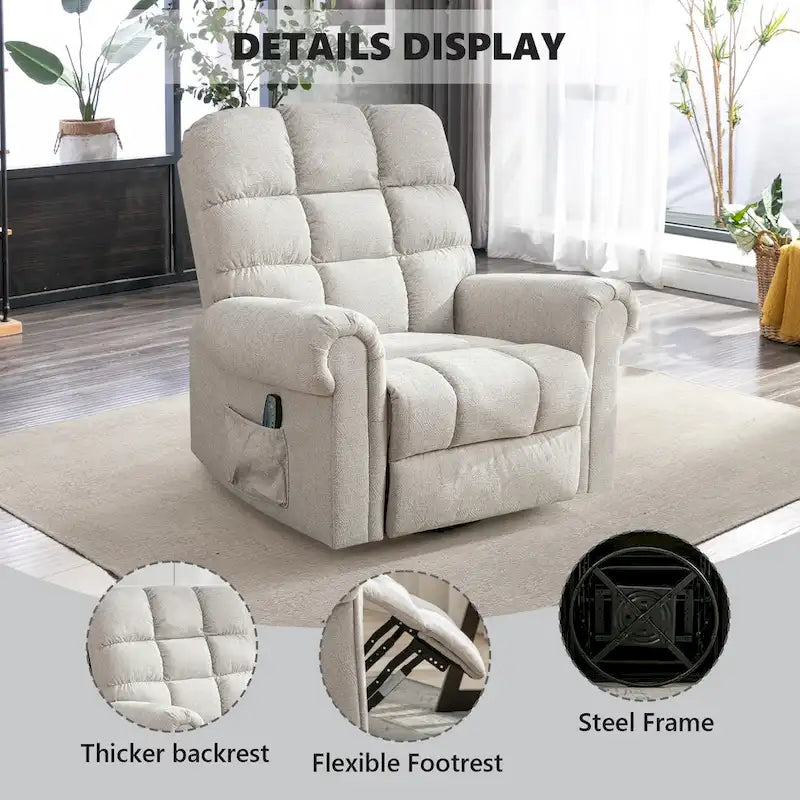 Fauteuil inclinable, pivotant et basculant de grande taille avec fonction massage