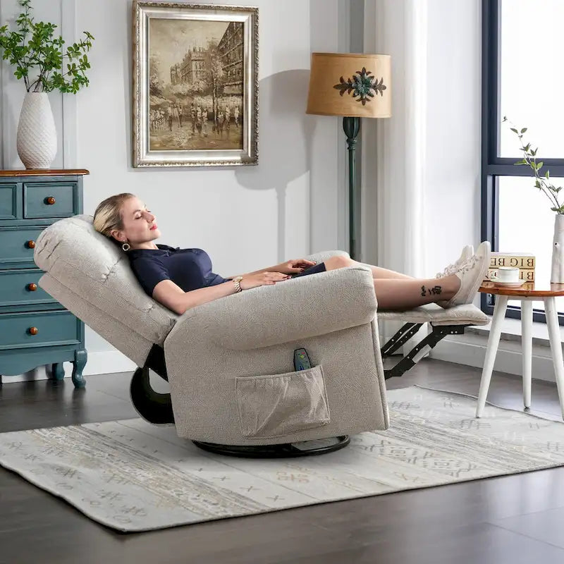 Fauteuil inclinable, pivotant et basculant de grande taille avec fonction massage