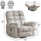 Fauteuil inclinable, pivotant et basculant de grande taille avec fonction massage