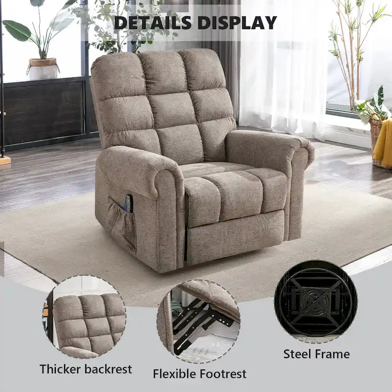 Fauteuil inclinable, pivotant et basculant de grande taille avec fonction massage