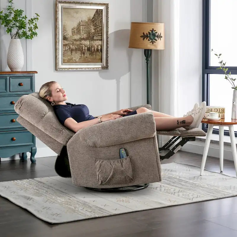 Fauteuil inclinable, pivotant et basculant de grande taille avec fonction massage