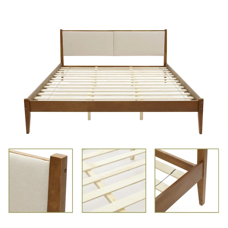 Ensemble Tête de lit rembourrée et Cadre de lit en bois – Grand lit / Très grand lit