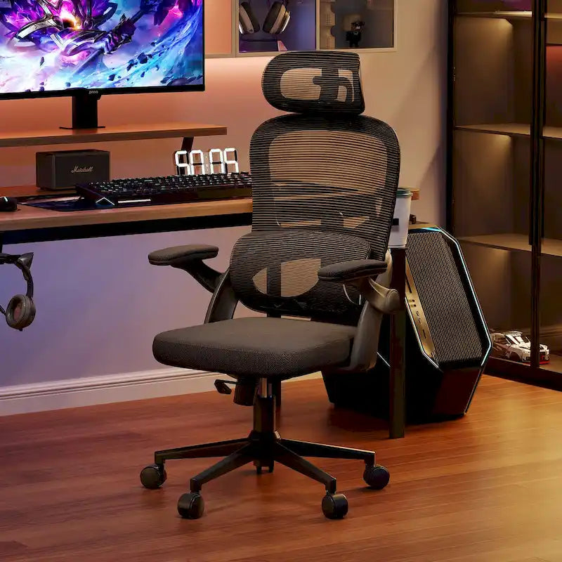 Fauteuil de bureau ergonomique à dossier haut pour personnes fortes et de grande taille - Noir