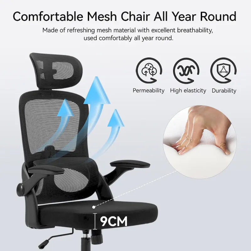 Fauteuil de bureau ergonomique à dossier haut pour personnes fortes et de grande taille - Noir