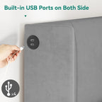 Cadre de lit plateforme Queen tapissé avec tiroirs de rangement et ports USB