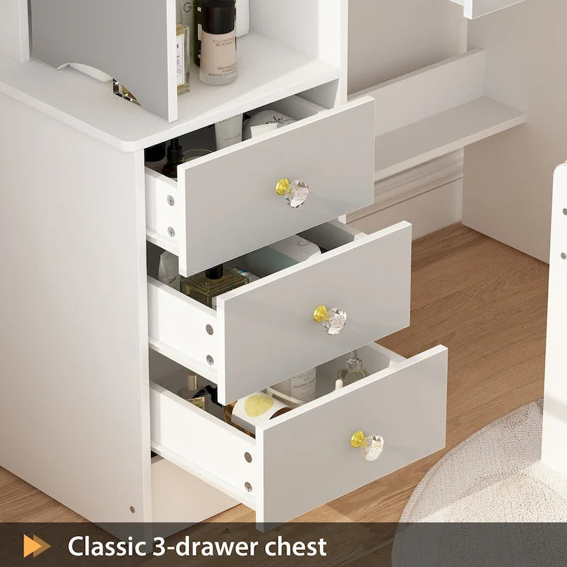 Coiffeuse avec miroir coulissant éclairé et tabouret – 33L x 15,7l x 52,4H