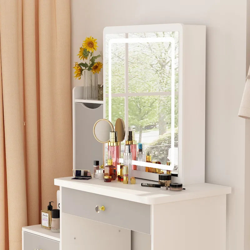 Coiffeuse avec miroir coulissant éclairé et tabouret – 33L x 15,7l x 52,4H