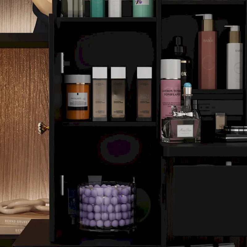 Coiffeuse avec miroir coulissant éclairé et tabouret – 33L x 15,7l x 52,4H