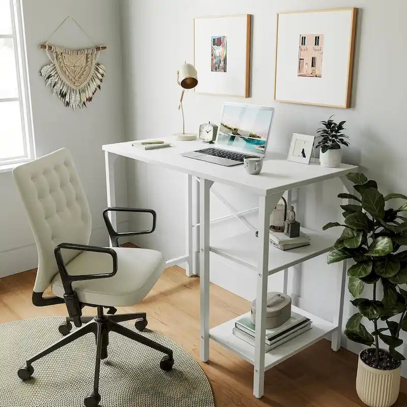 Bureau en acier et bois de 35 pouces avec étagères de rangement – Bureau d'étude