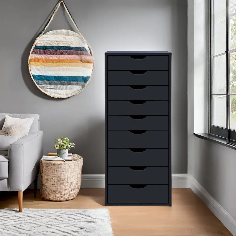 Commode en bois à 9 tiroirs avec tiroirs à glissement fluide