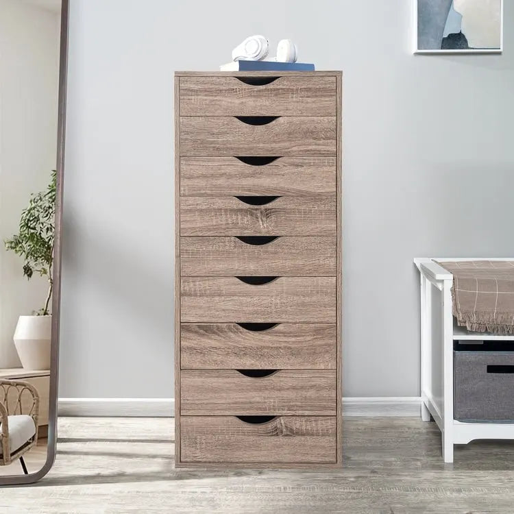 Commode en bois à 9 tiroirs avec tiroirs à glissement fluide