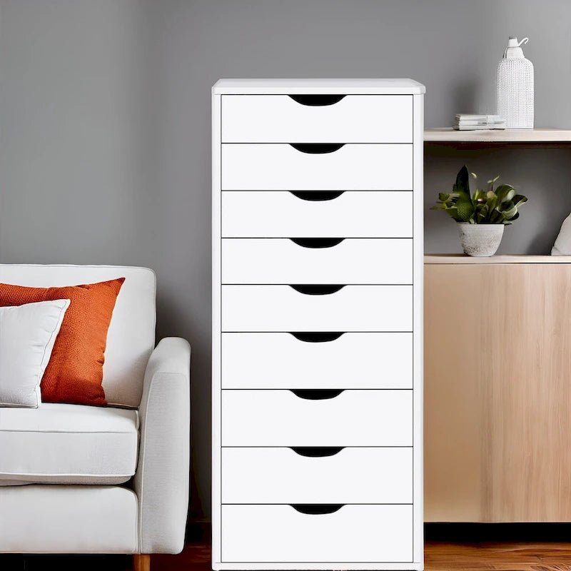 Commode en bois à 9 tiroirs avec tiroirs à glissement fluide