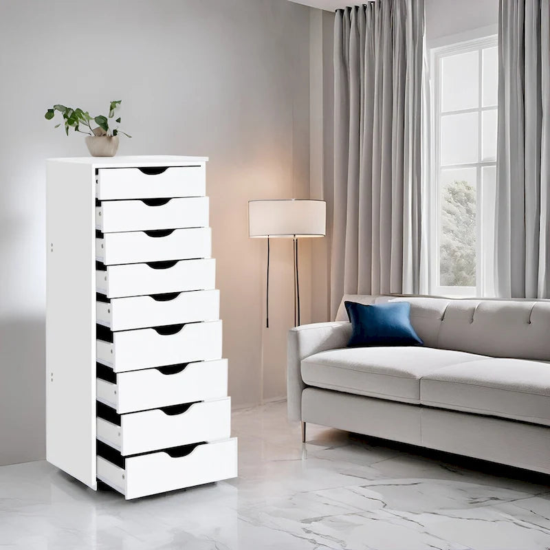 Commode en bois à 9 tiroirs avec tiroirs à glissement fluide
