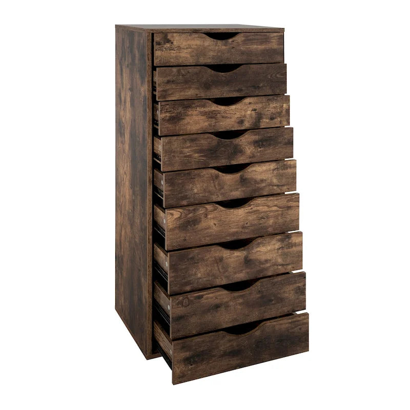 Commode en bois à 9 tiroirs avec tiroirs à glissement fluide