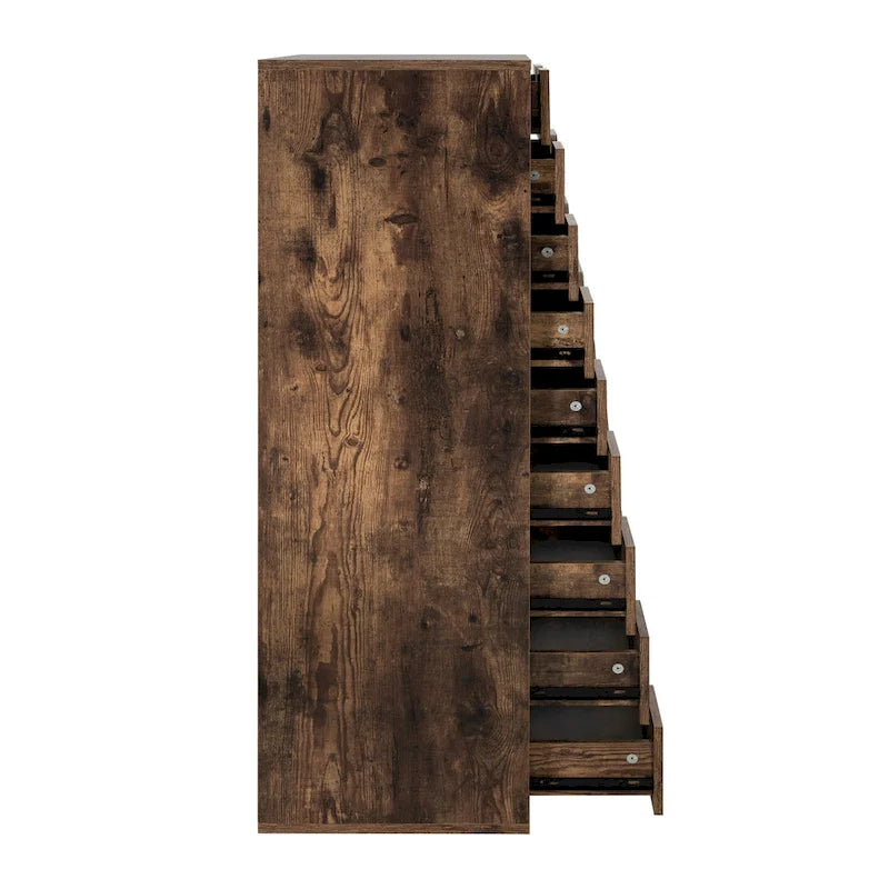 Commode en bois à 9 tiroirs avec tiroirs à glissement fluide