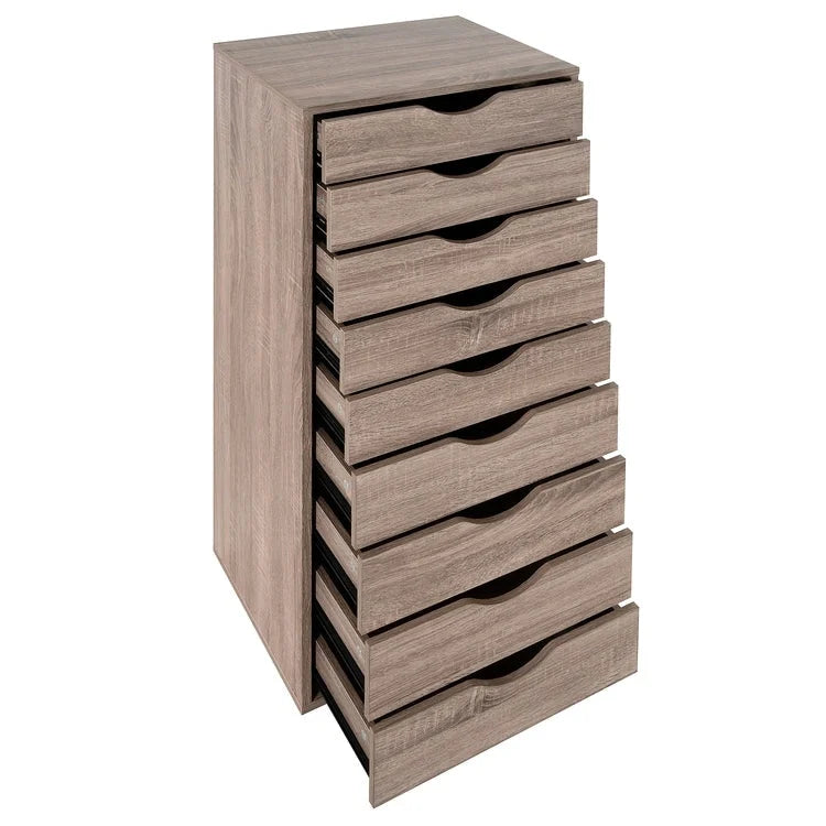 Commode en bois à 9 tiroirs avec tiroirs à glissement fluide