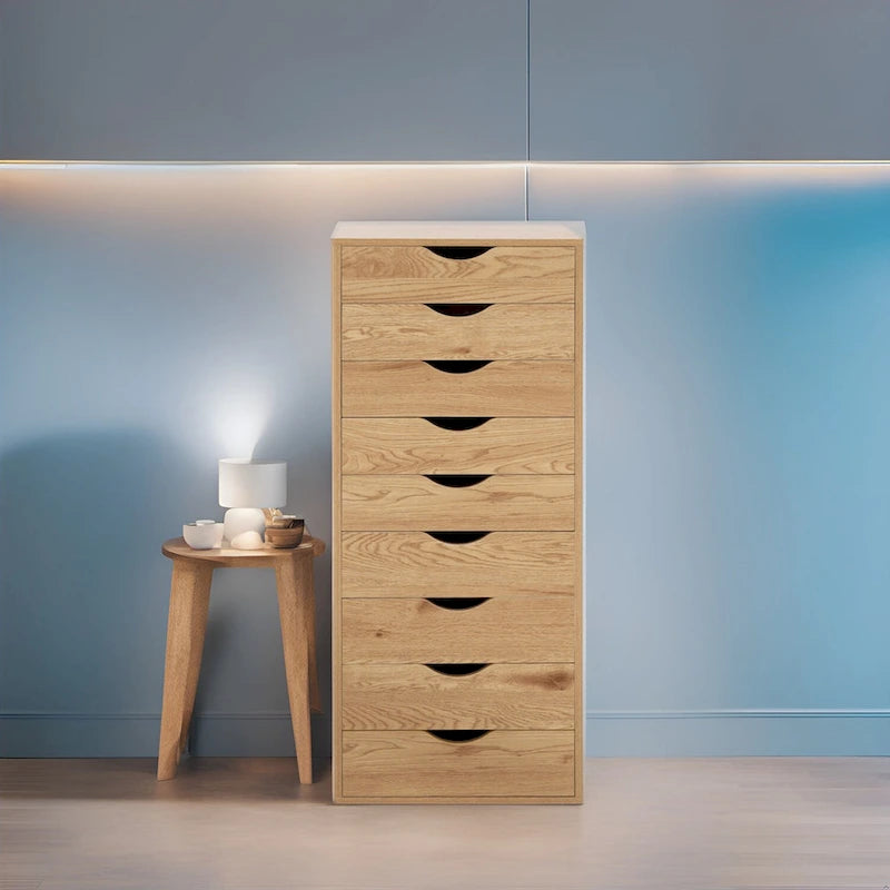 Commode en bois à 9 tiroirs avec tiroirs à glissement fluide