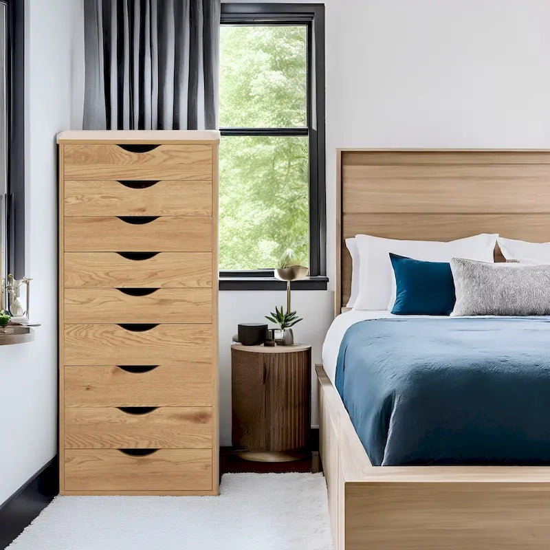 Commode en bois à 9 tiroirs avec tiroirs à glissement fluide