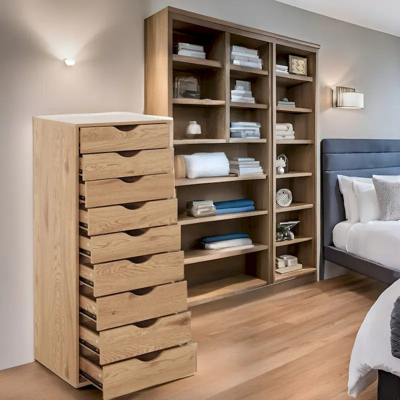 Commode en bois à 9 tiroirs avec tiroirs à glissement fluide