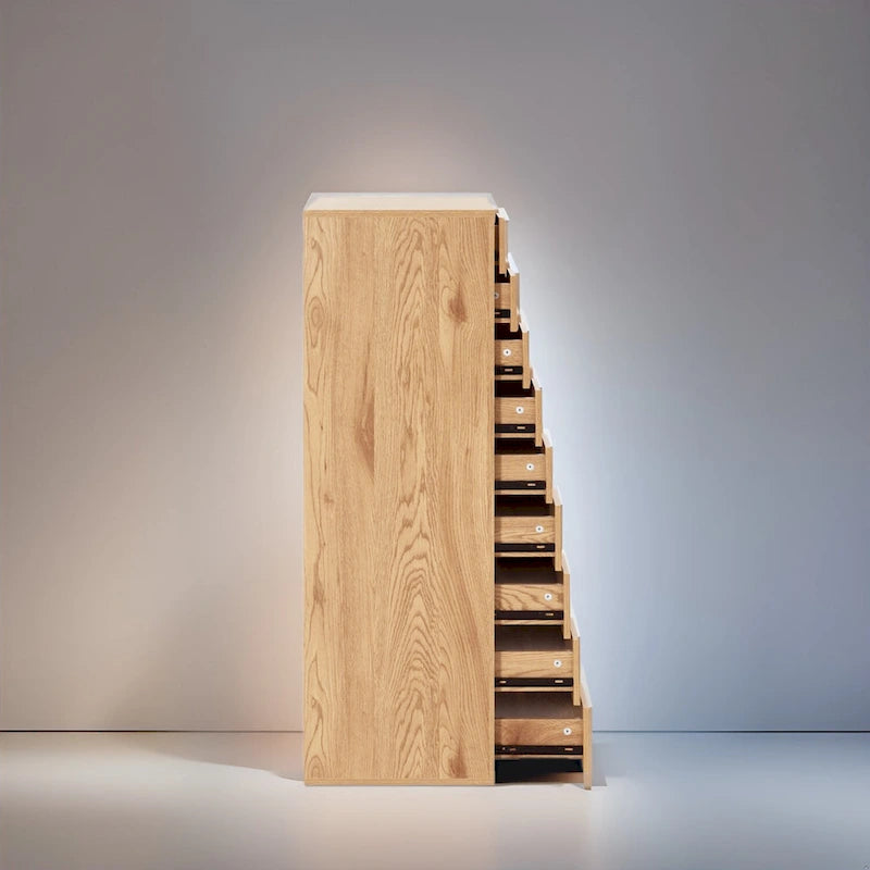 Commode en bois à 9 tiroirs avec tiroirs à glissement fluide