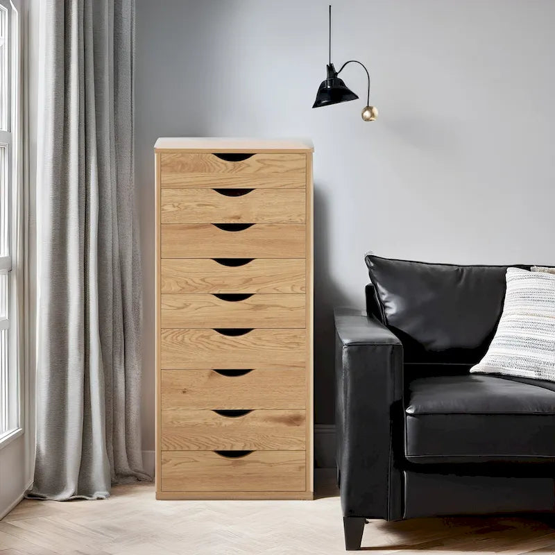 Commode en bois à 9 tiroirs avec tiroirs à glissement fluide
