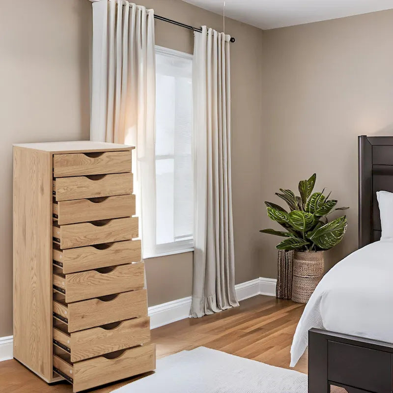 Commode en bois à 9 tiroirs avec tiroirs à glissement fluide