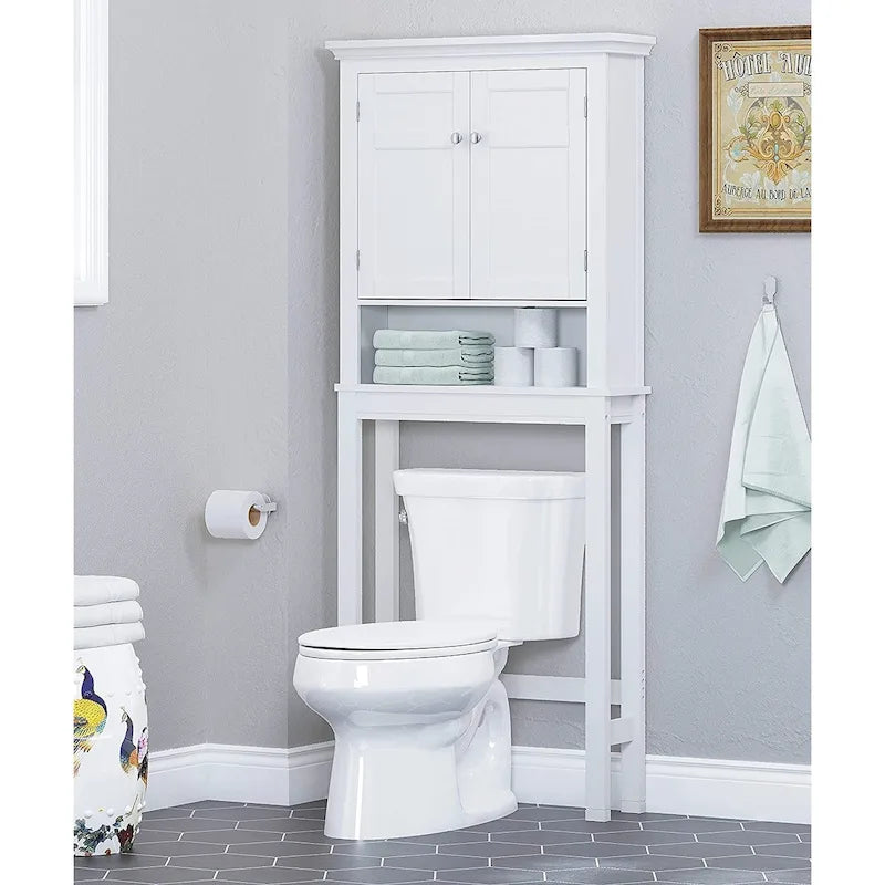 Étagère de salle de bain au-dessus des toilettes avec armoire de rangement et tiroir