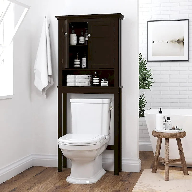 Étagère de salle de bain au-dessus des toilettes avec armoire de rangement et tiroir