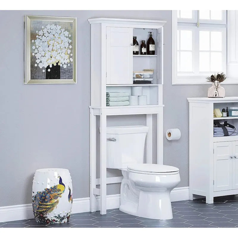 Étagère de salle de bain au-dessus des toilettes avec armoire de rangement et tiroir