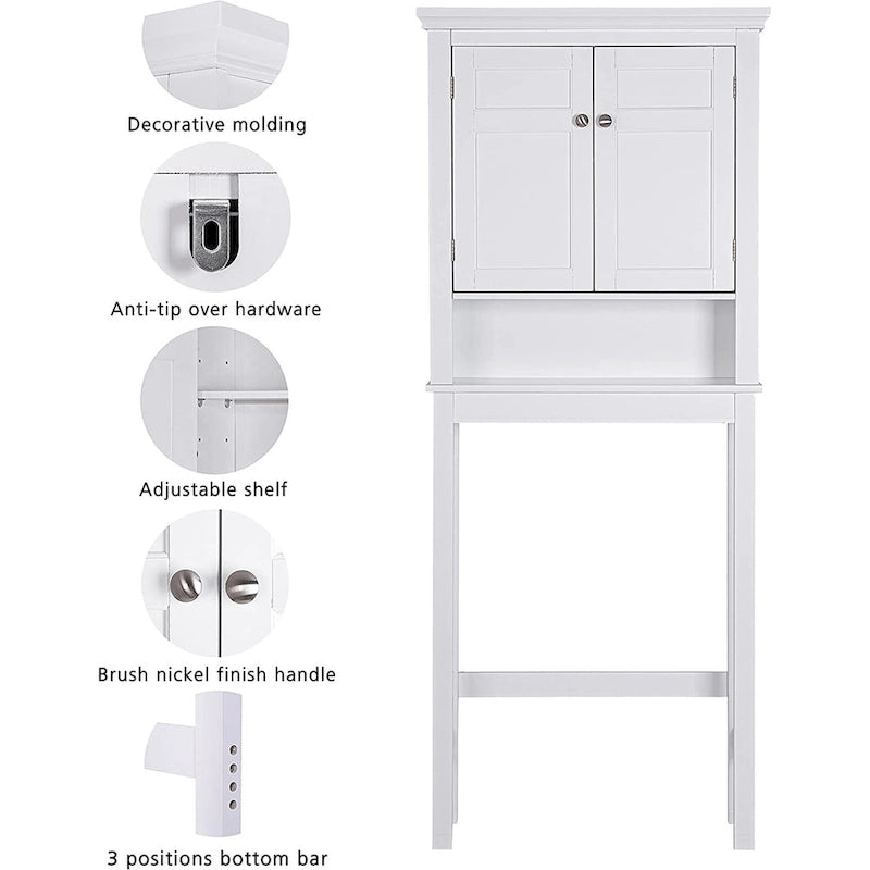 Étagère de salle de bain au-dessus des toilettes avec armoire de rangement et tiroir