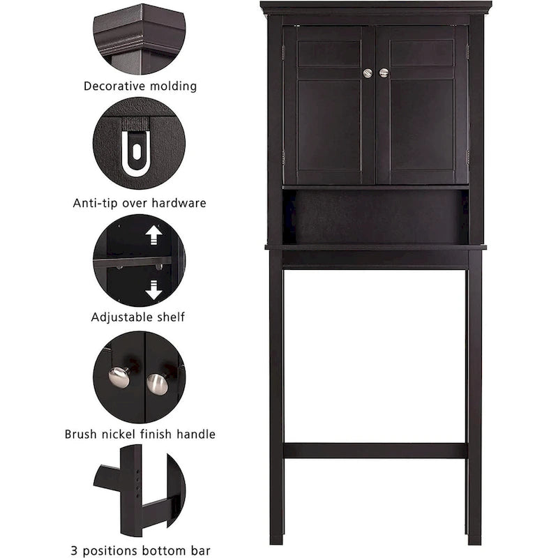 Étagère de salle de bain au-dessus des toilettes avec armoire de rangement et tiroir